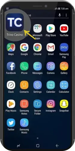 Trino Casino app icon appearing on Android home screen after Trinocasino download app installation