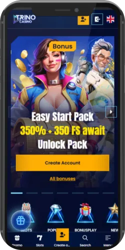 Opening the official site in Chrome browser on Android to start Trino casino download
