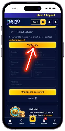 Account confirmation Trino Casino