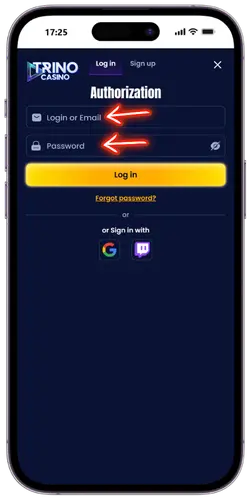 Your account email & password Trino Casino Login
